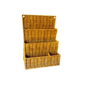 Vintage Rattan Stationary Mail Organizer Wicker Basket Desk Wall Mount
